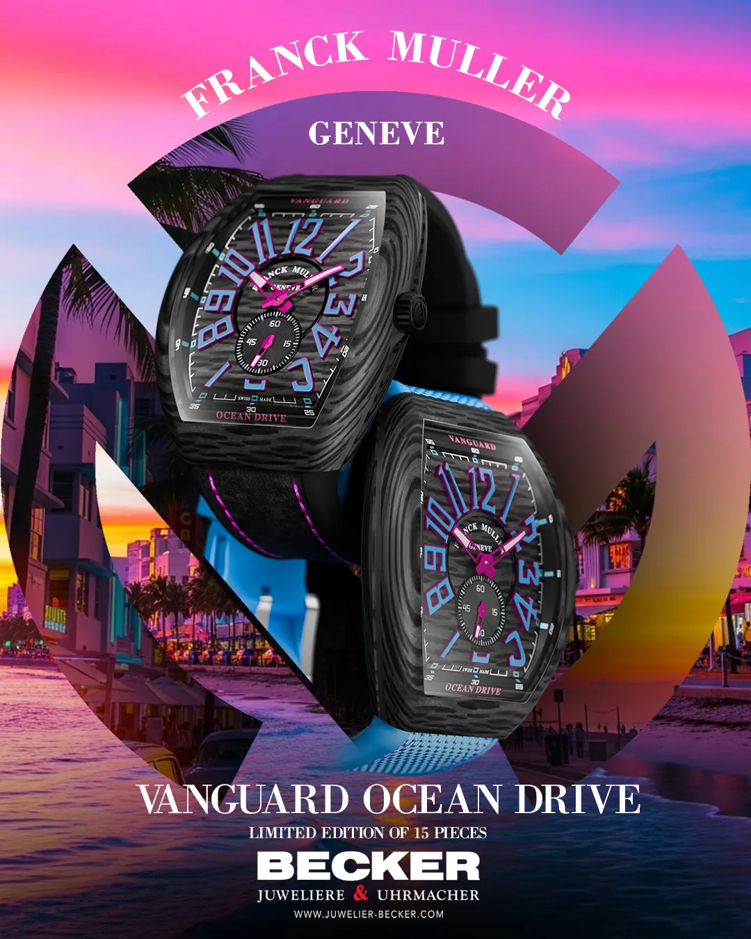 Franck Muller Vanguard Ocean Drive full profile view on dark background