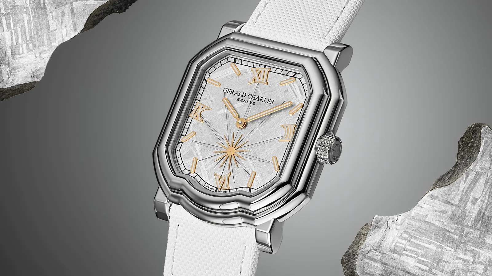 Close-up of Muonionalusta meteorite dial on the Maestro 2.0 showing displaced Roman numerals