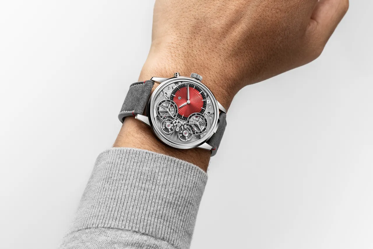 Armin Strom Mirrored Force Resonance Red case back with three-dimensional relief inscriptions