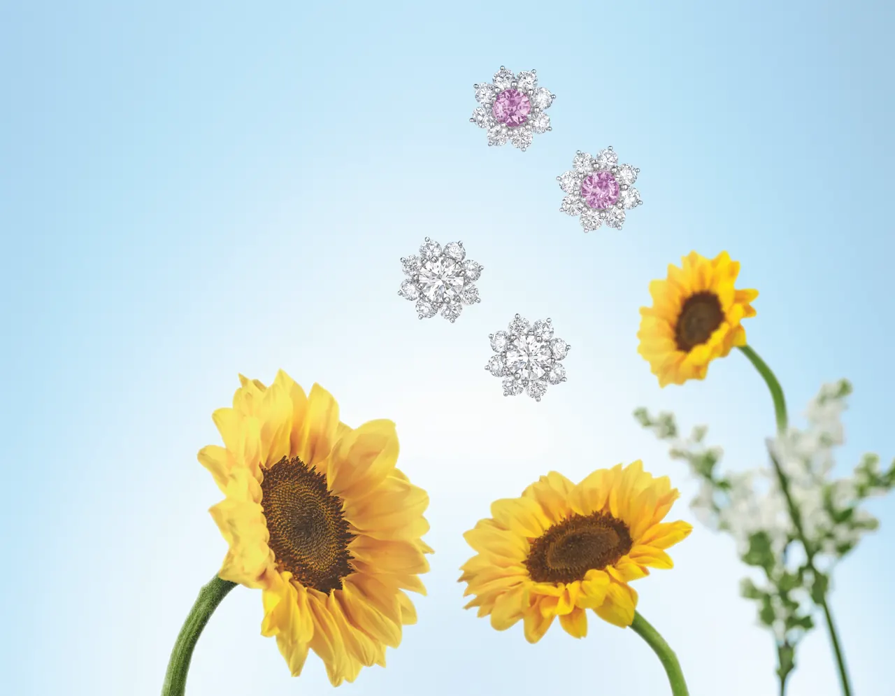 Harry Winston Sunflower bracelet displaying pink sapphire and diamond blooms