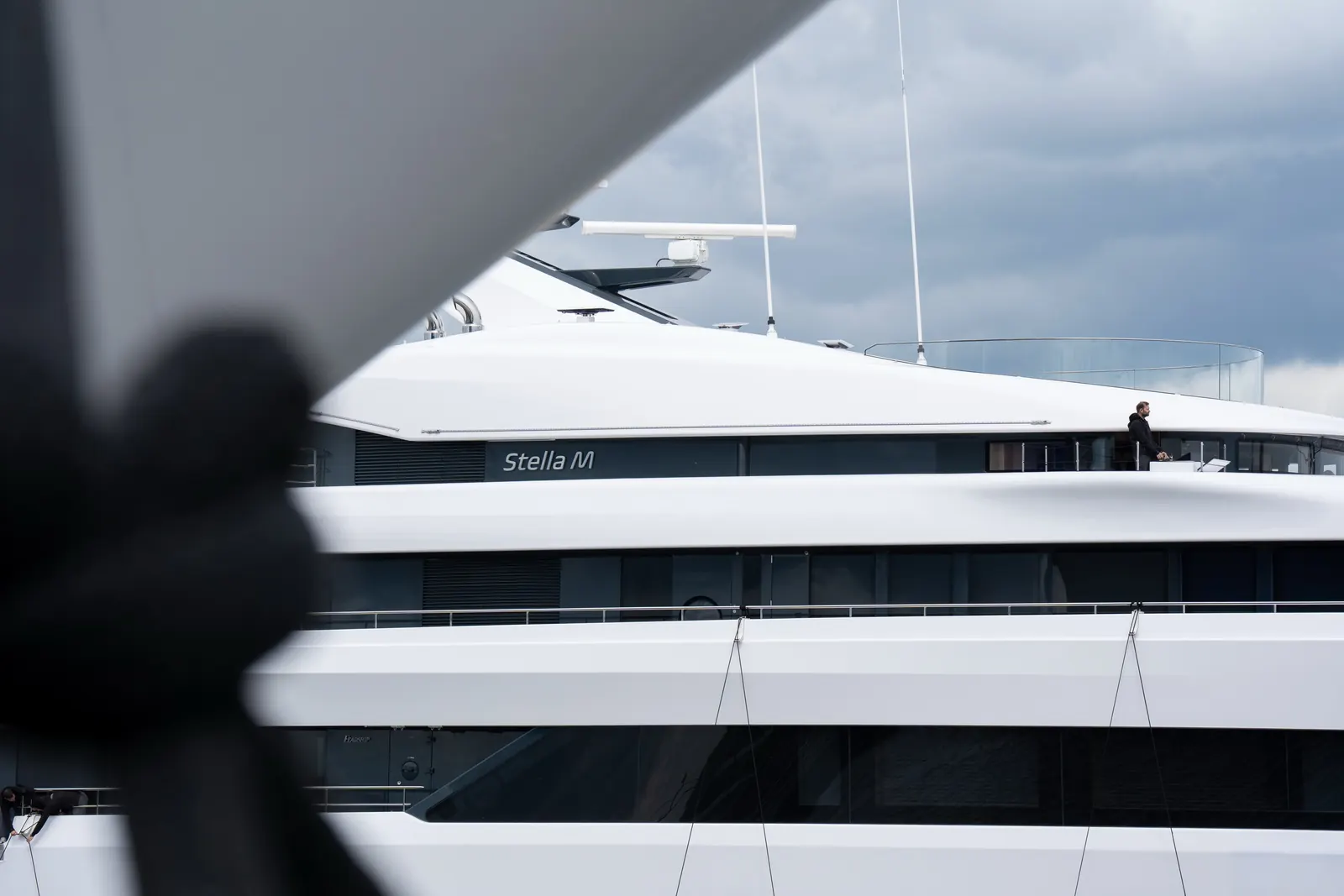 Feadship Stella M 71.76-metre custom yacht post-delivery at Amsterdam yard