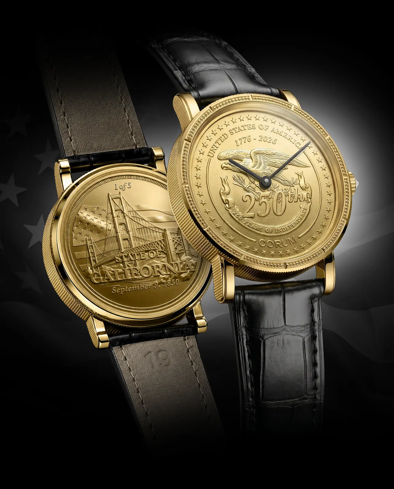 Corum Heritage Coin watch case back with state-specific engraving from the 2026 limited edition collection