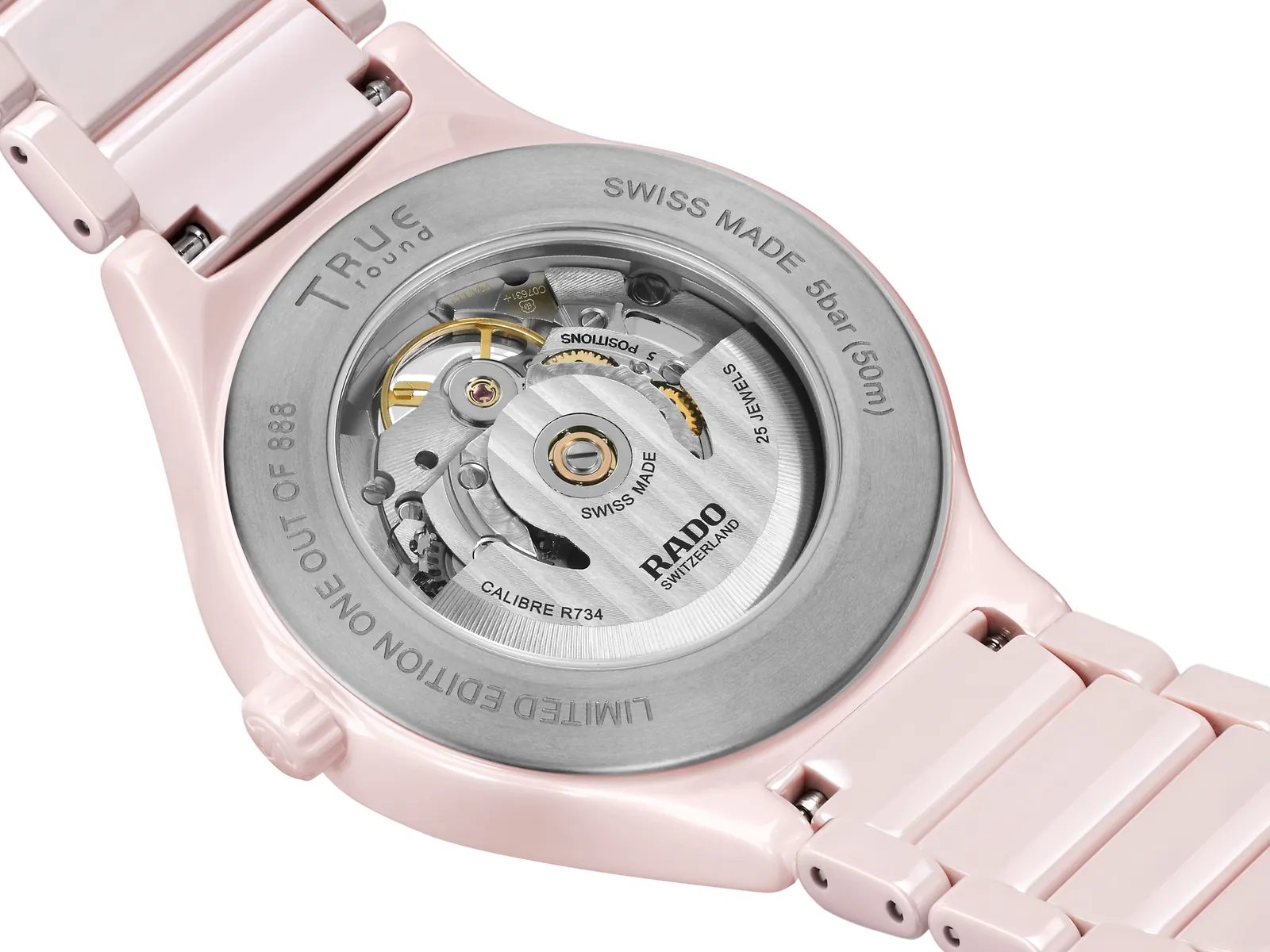 Rado True Round Open Heart Limited Edition full watch on pale rose ceramic bracelet