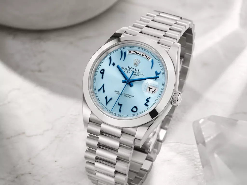 Rolex Day-Date 40 Platinum, Ice-Blue Arabic: The Category's Anchor