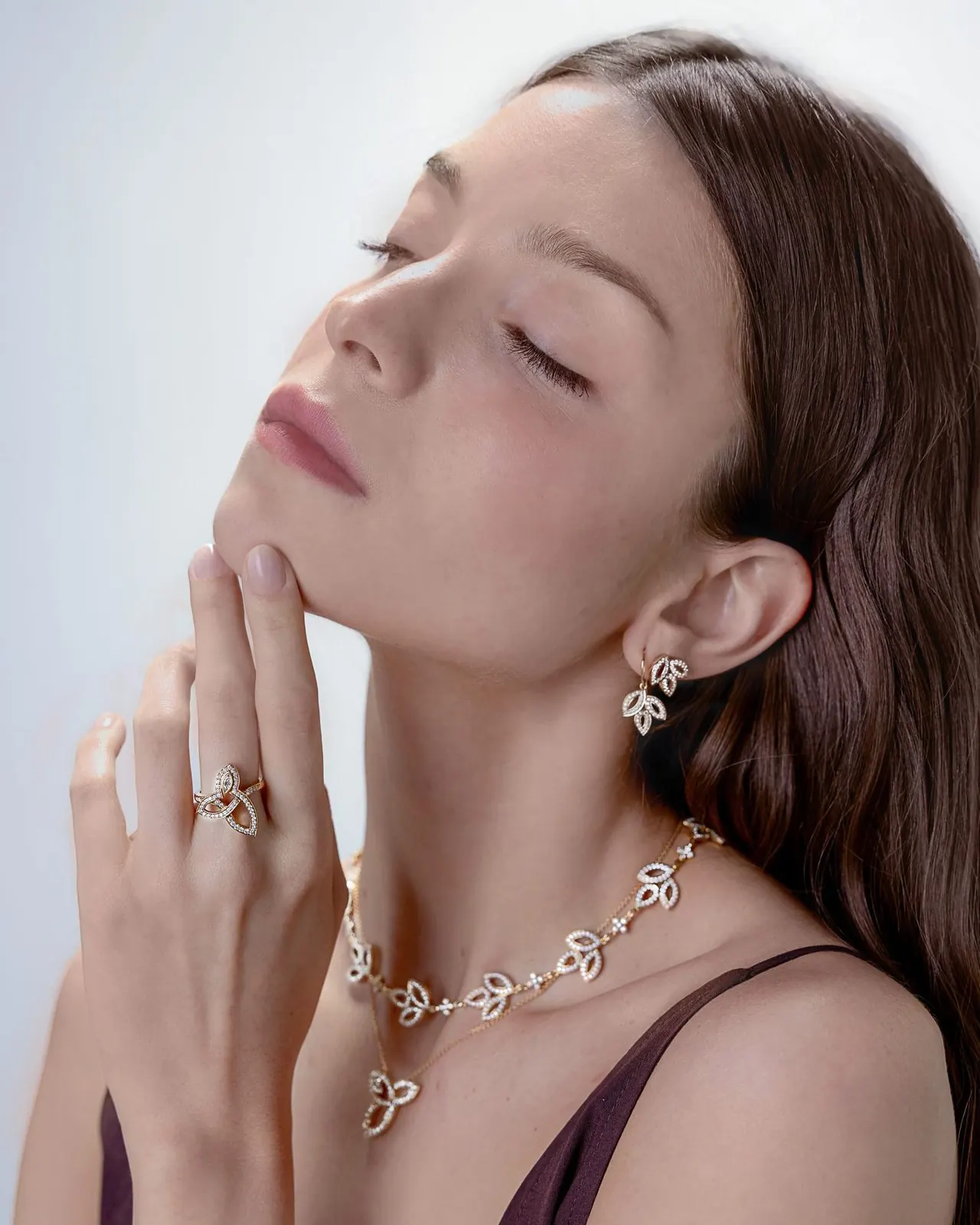 Harry Winston Lily Cluster Collection yellow gold diamond pendant and necklace layering