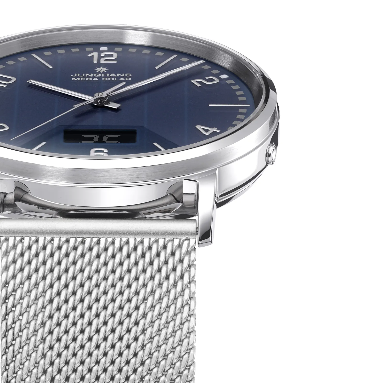 Junghans Milano MEGA Solar petrol dial on stainless steel link bracelet