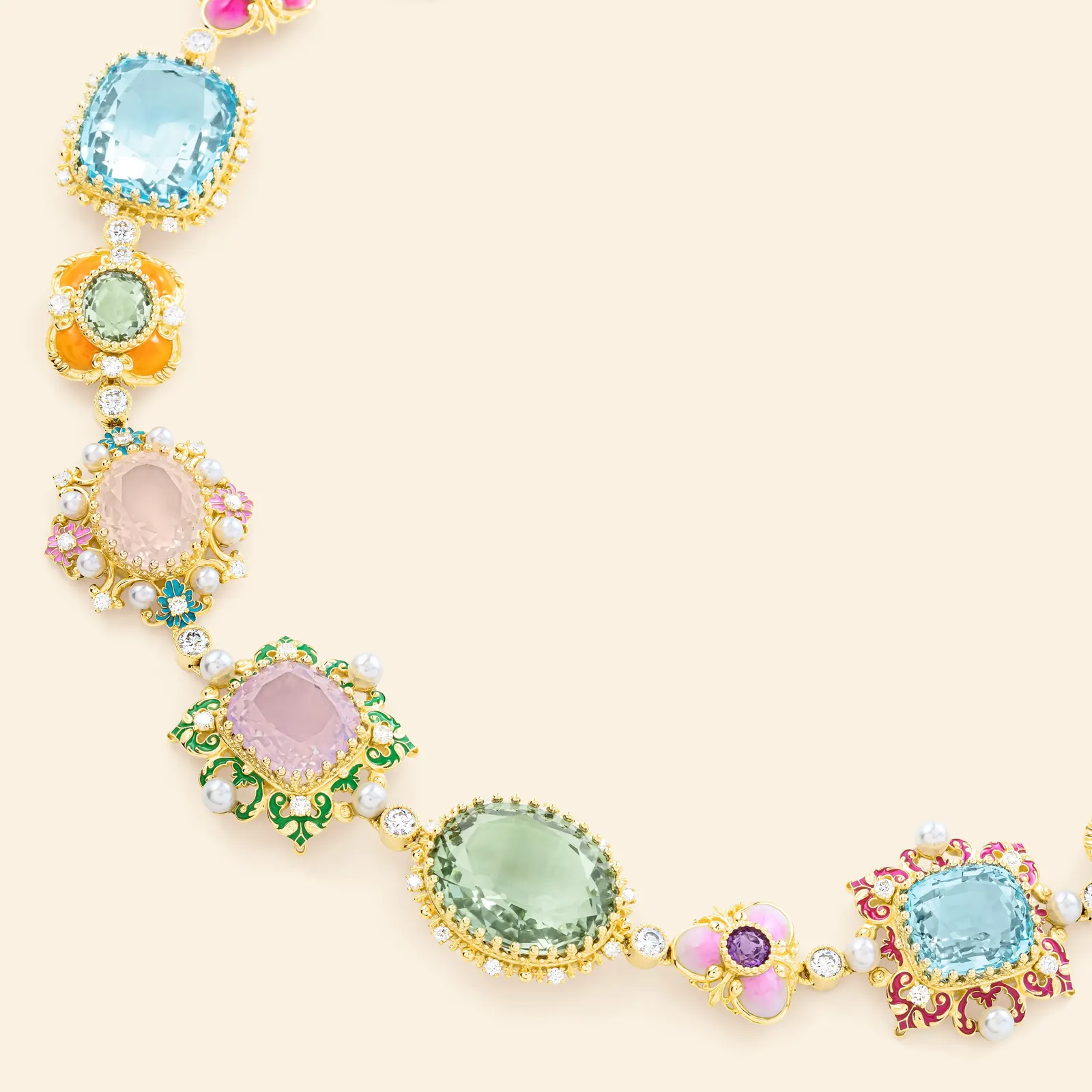 Close-up of Mellerio Fiorenza parure gemstone setting and foliate motifs