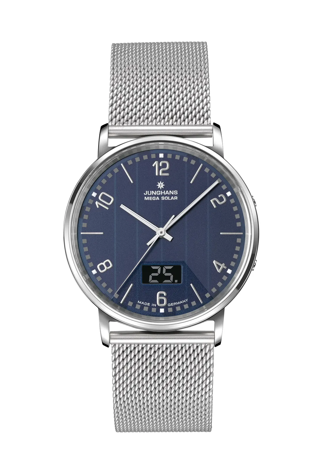 Junghans Milano MEGA Solar caseback with world map motif mineral crystal