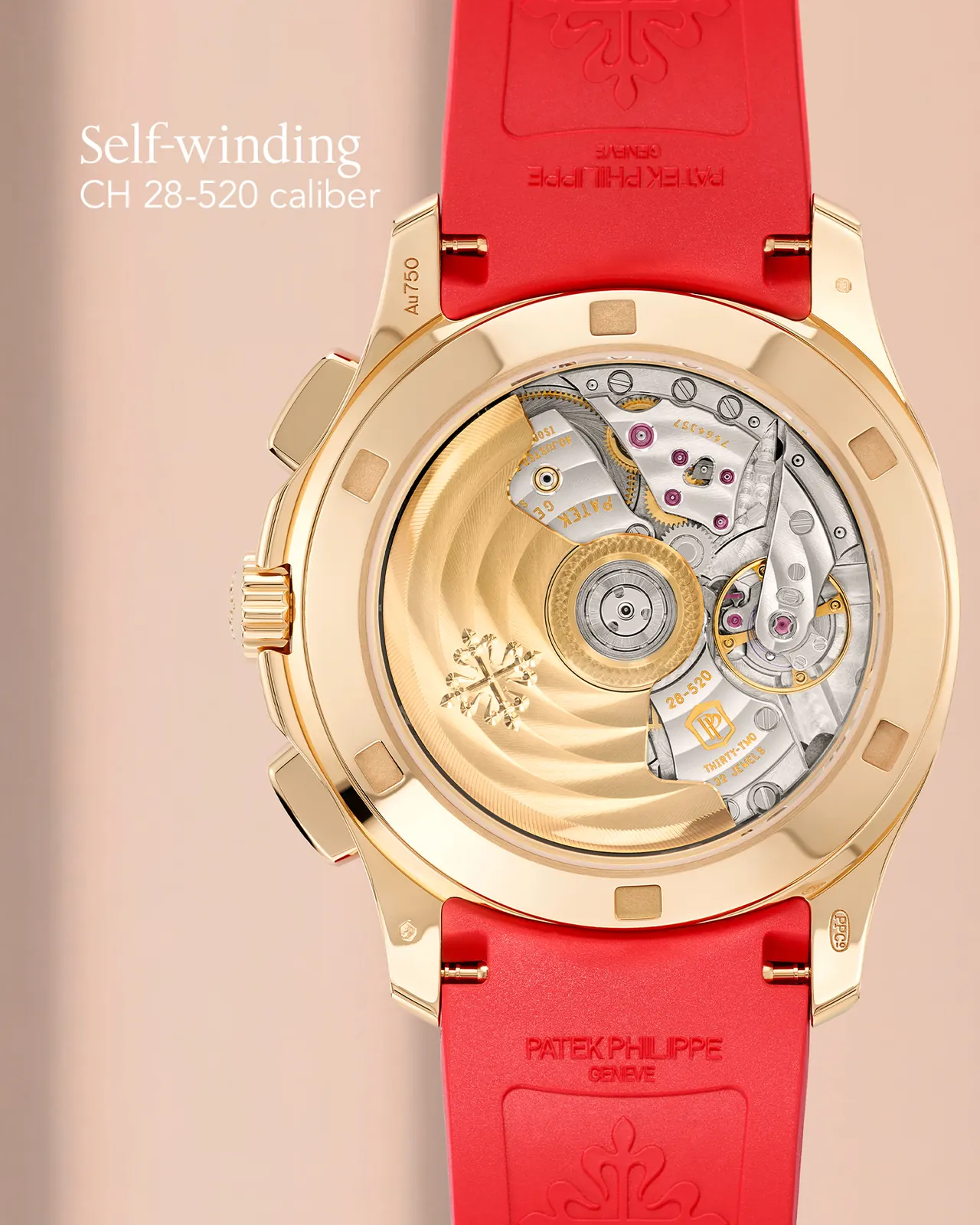 Close-up of the white mother-of-pearl dial and rainbow baguette sapphire hour markers on the Aquanaut Luce 7968/300R