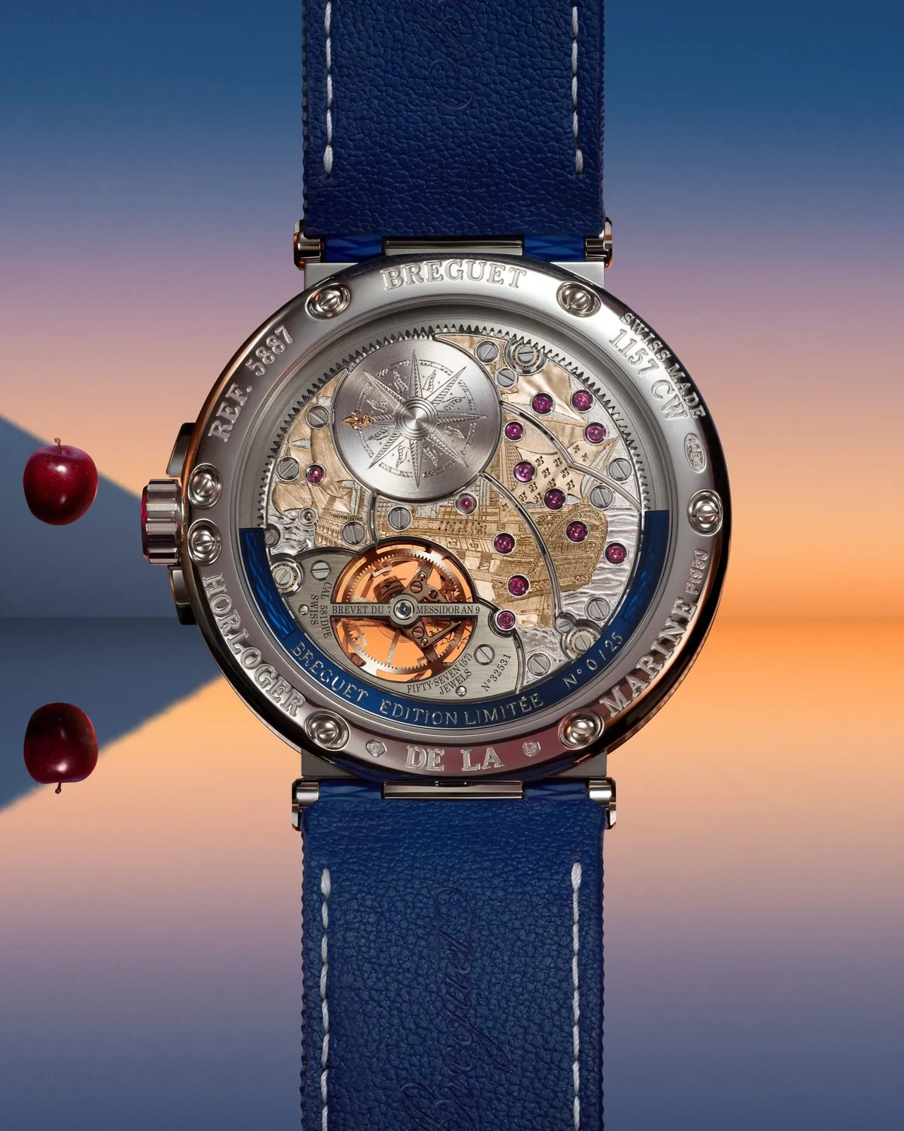 Breguet 5887 caseback with hand-chiselled Royal Louis warship engraving