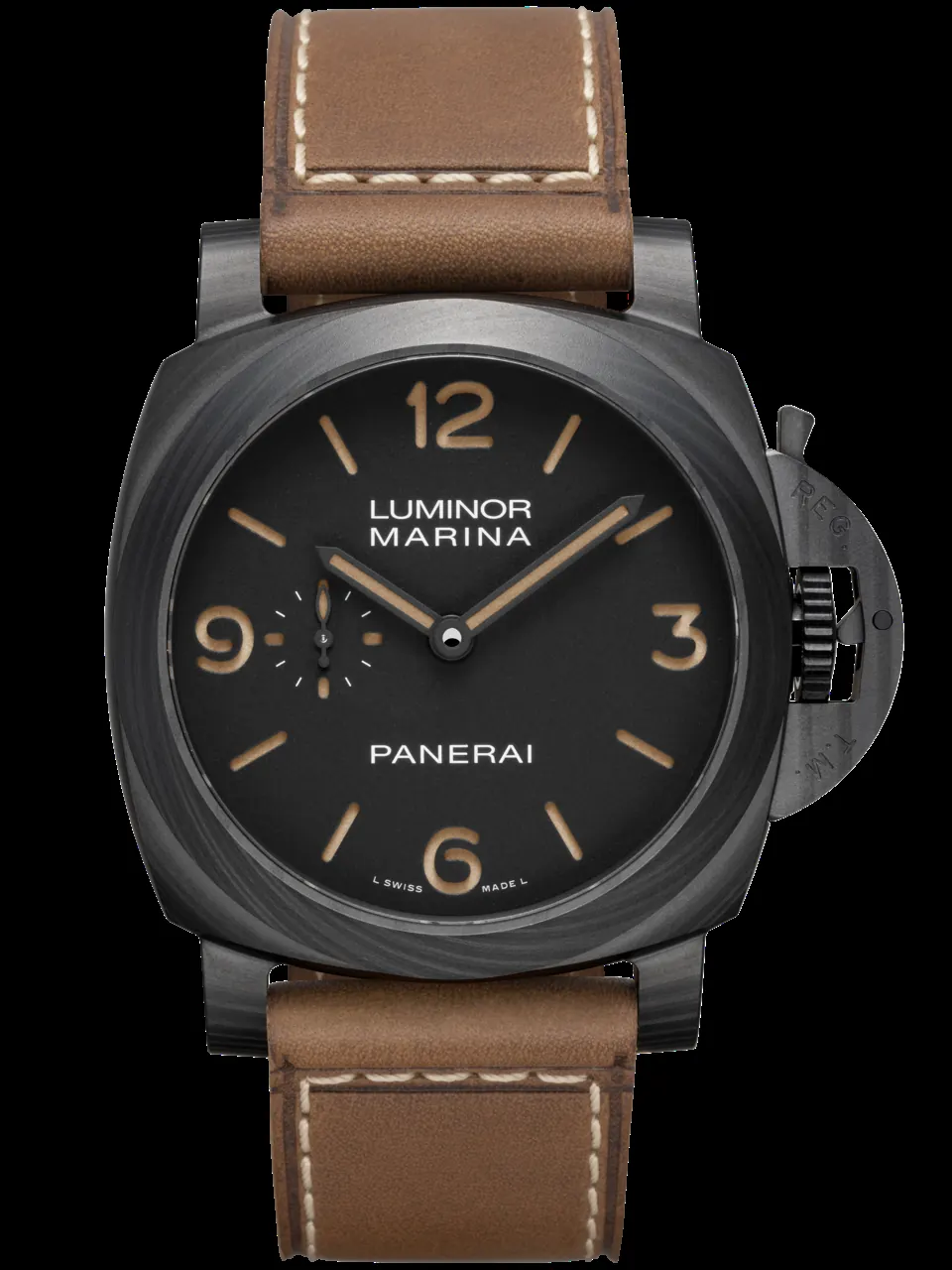 Panerai PAM01707 caseback titanium DLC and brown calf leather strap