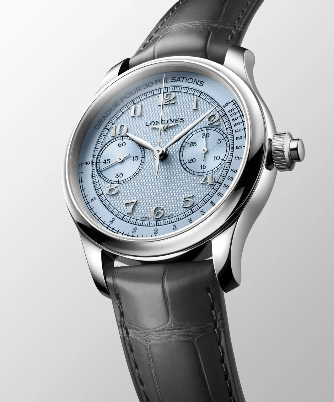 Longines Master Collection 30mm frosted blue sunray dial two-tone bracelet