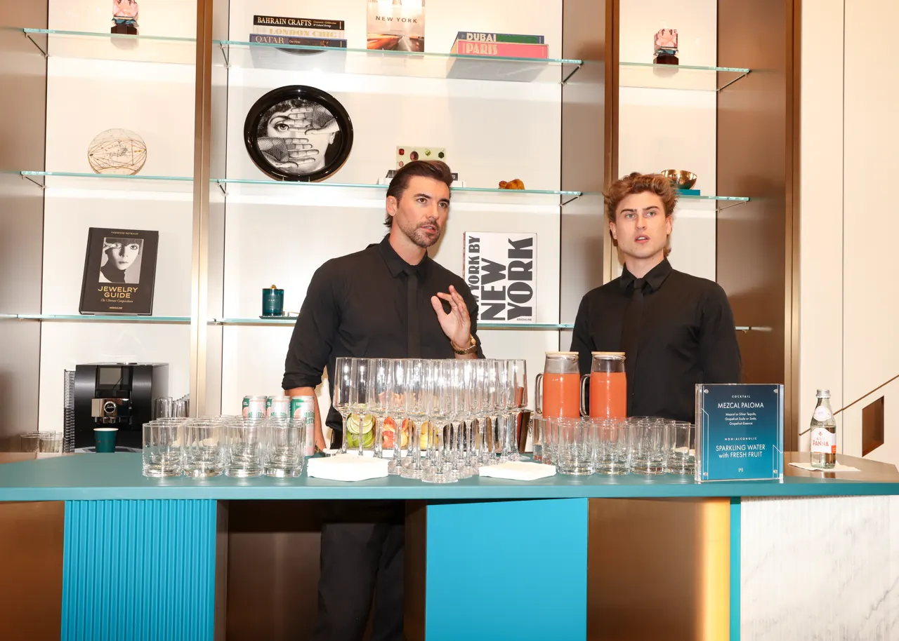 Intimate cocktail setting at MARLI's Madison Avenue boutique celebrating the Timepiece collection