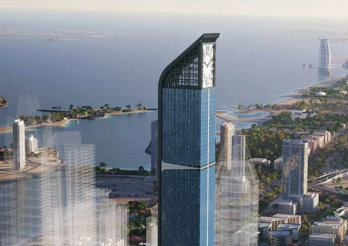 The Franck Muller Aeternitas Tower in Dubai Marina, 450 metres tall with its clock-face facade