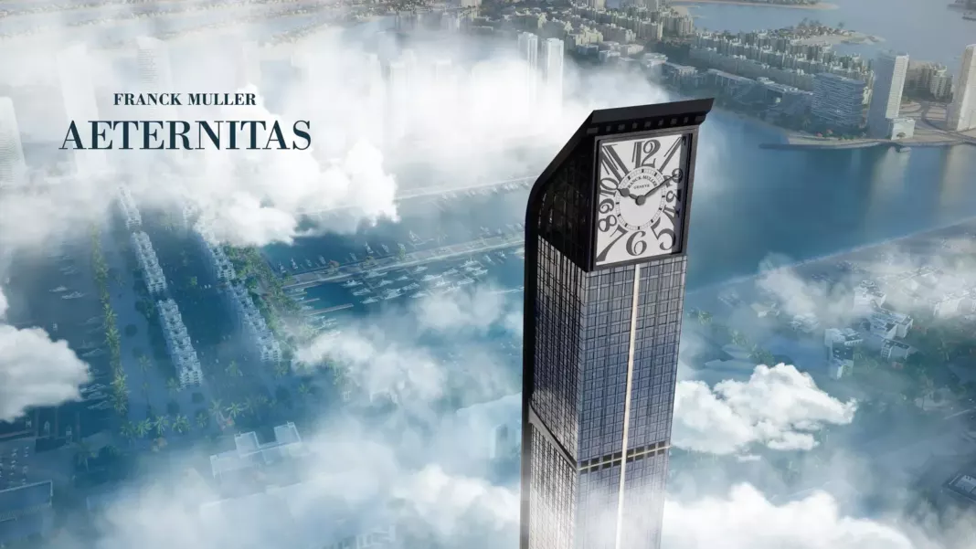 The Franck Muller Aeternitas Tower rising above Dubai Marina, developed with London Gate