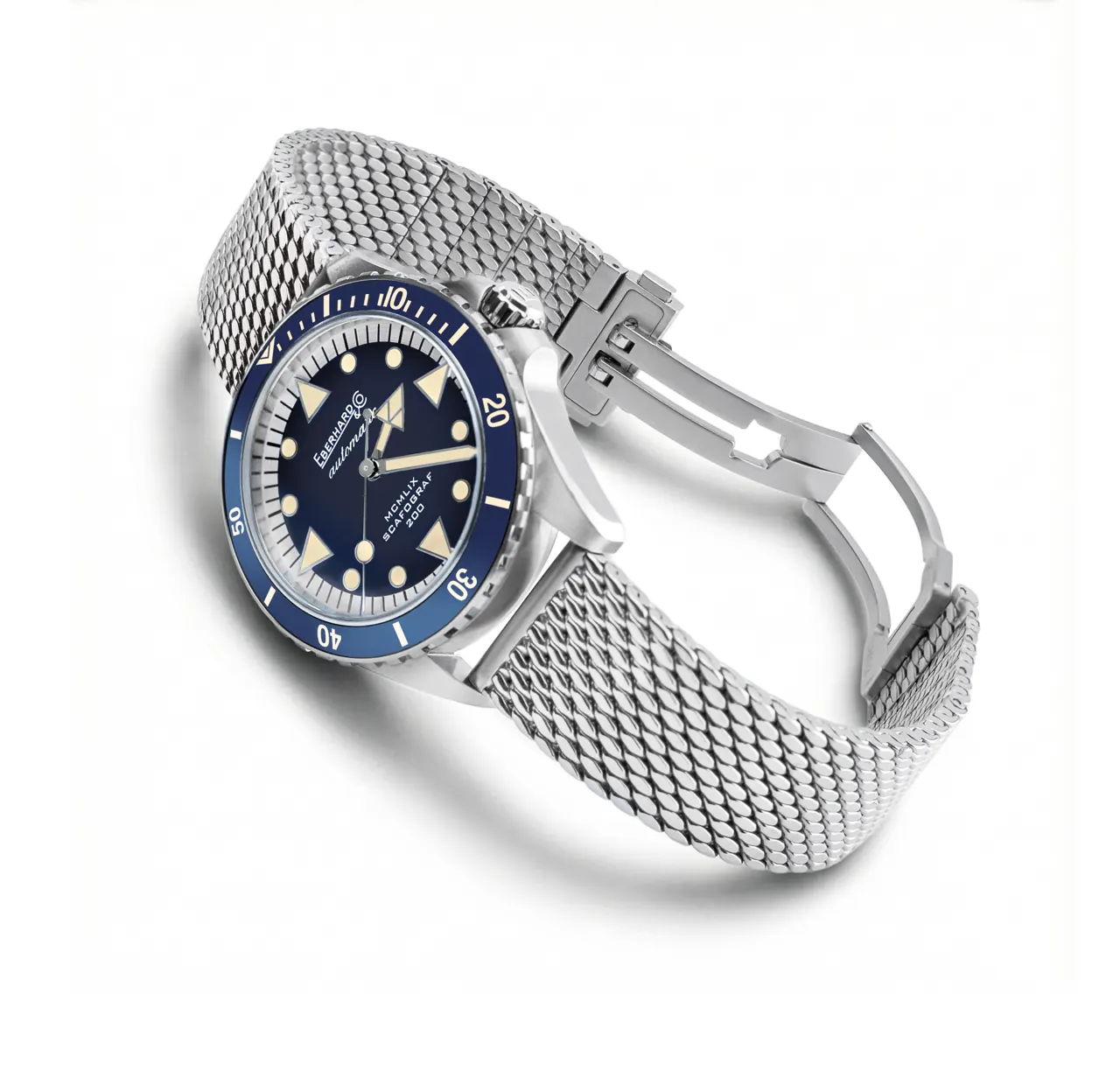 Eberhard & Co. Scafograf 200 MCMLIX blue dial with Milanese mesh bracelet, 39mm stainless steel case