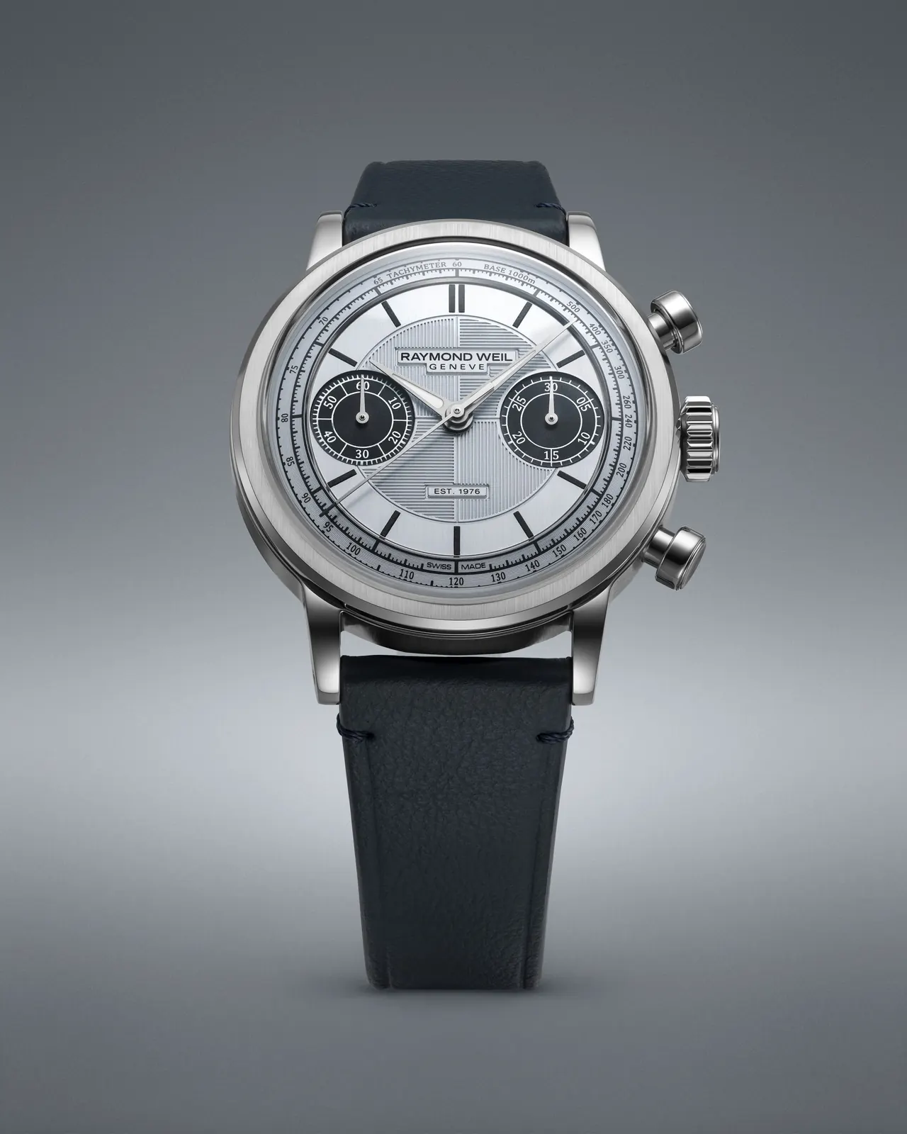 Raymond Weil Millesime Jubilee light blue dial with midnight-blue sub-dials and obelisk hands