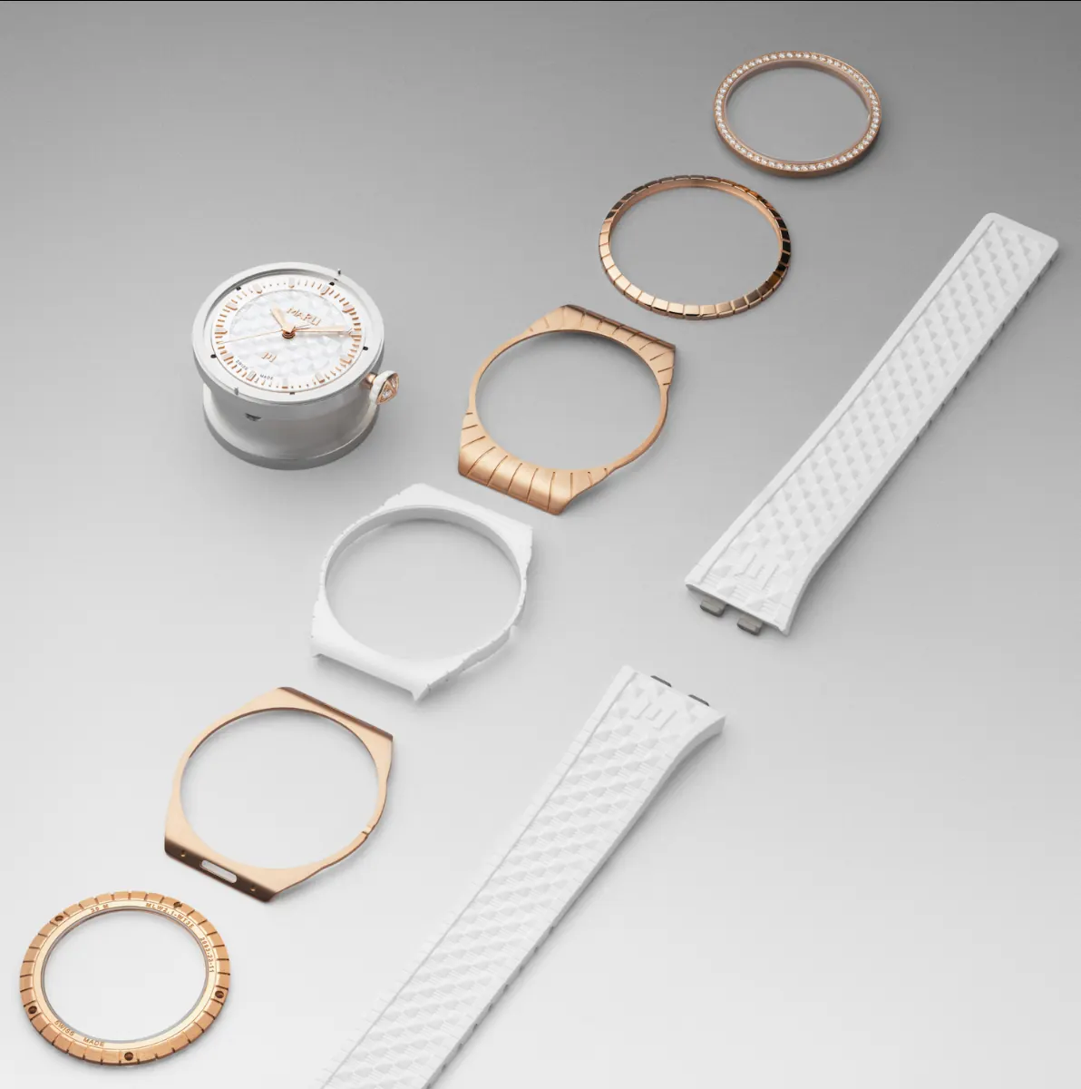 MARLI Timepieces design detail showing architectural dial and bracelet construction