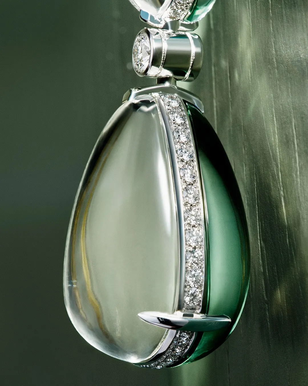 Boucheron Goutte Question Mark reversible necklace showing tourmaline front face in white gold