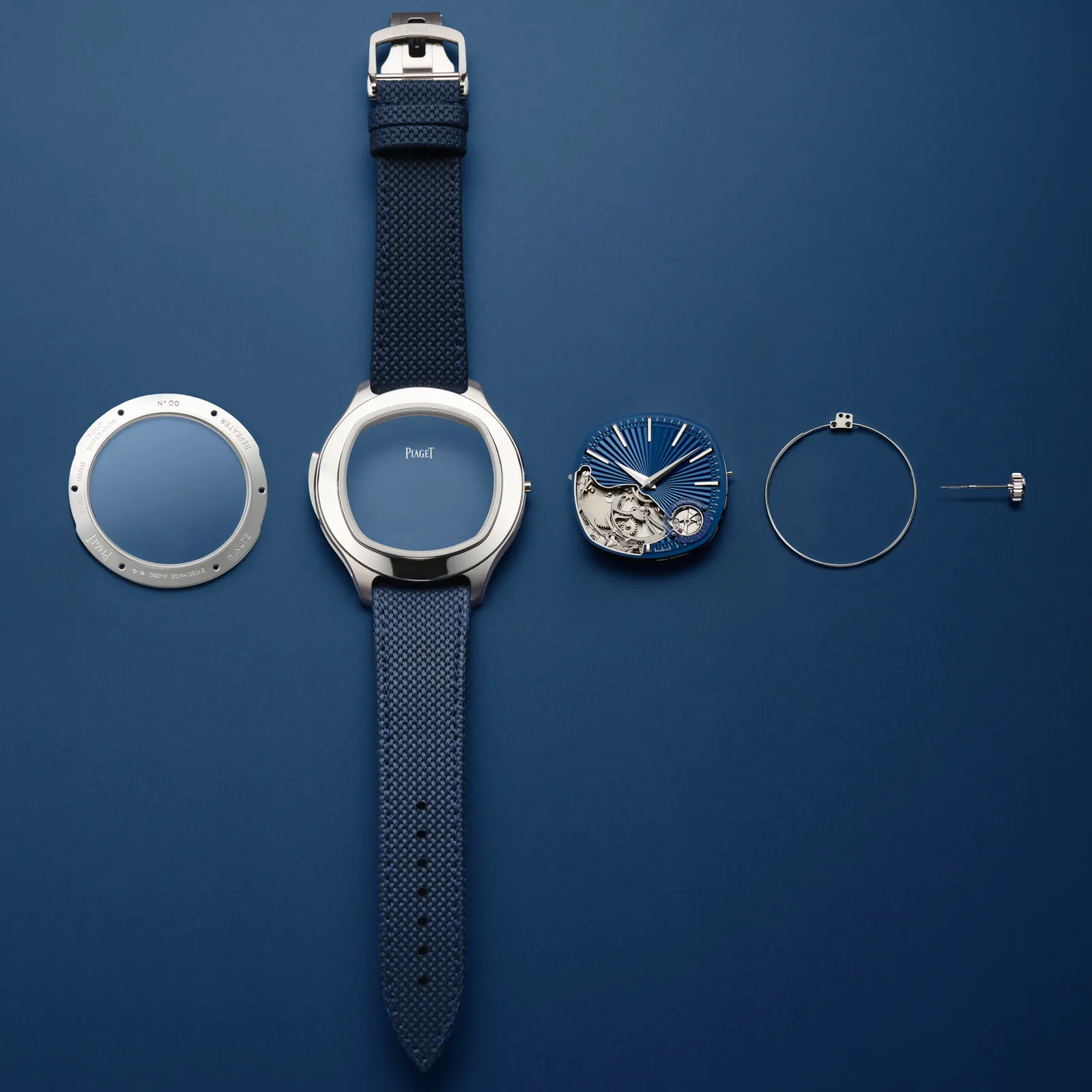 Piaget Polo Minute Repeater dial close-up showing soleill&eacute; guilloch&eacute; finish and smoked blue sapphire ring at four o'clock