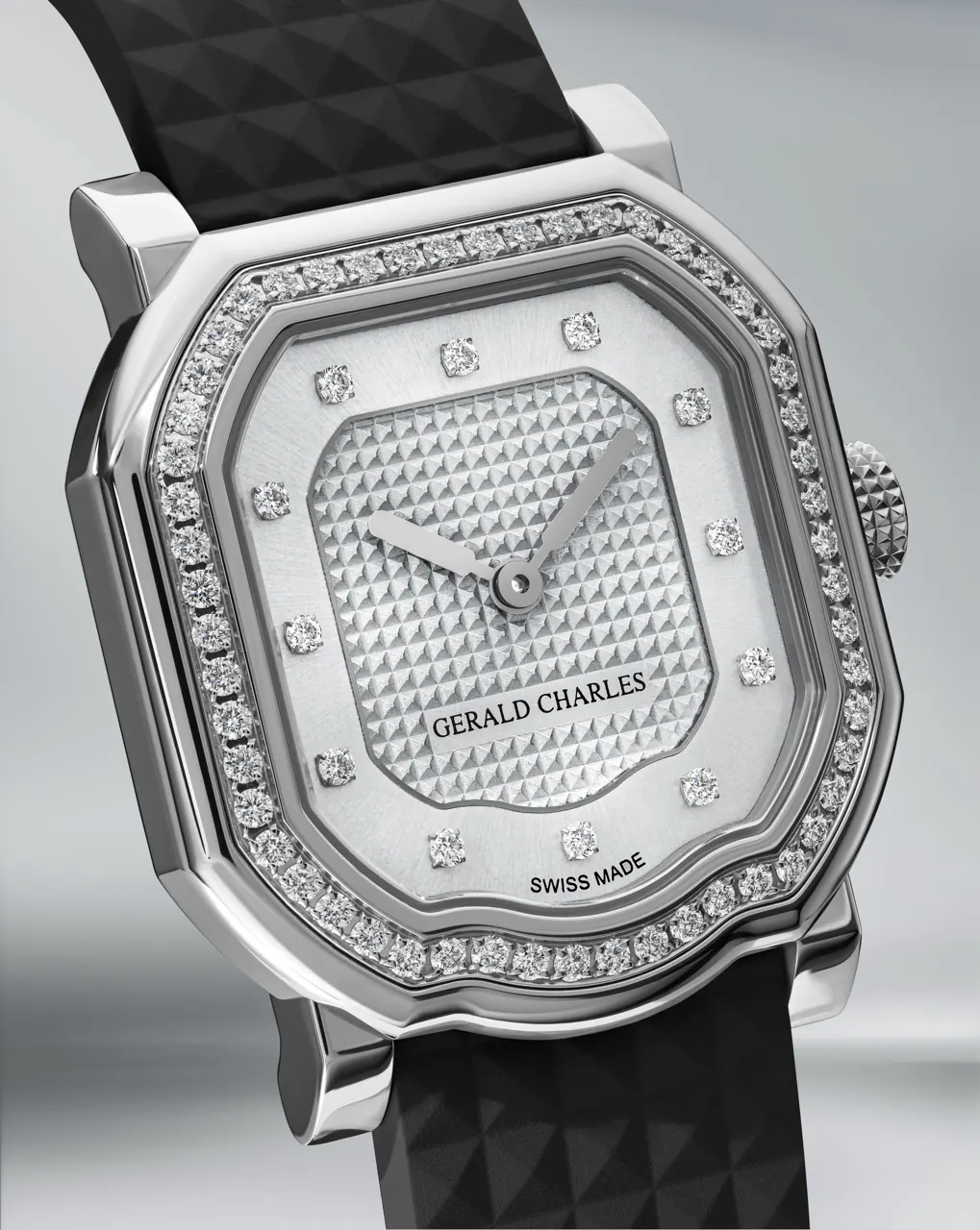 Eleonora Abbagnato wearing the Gerald Charles Silver Mini Maestro with Ice Blue rubber strap