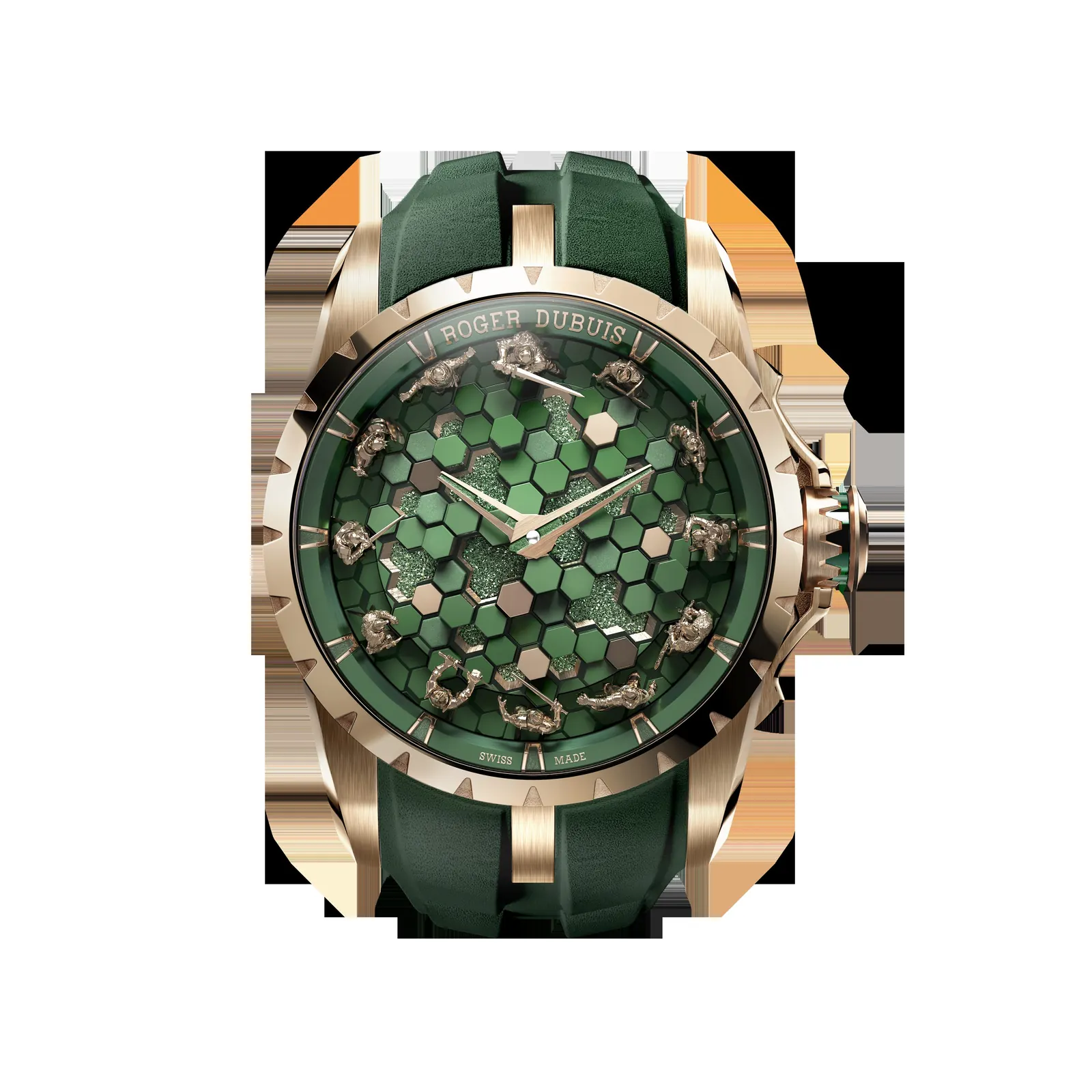 Roger Dubuis Excalibur Metamorph Merlin dial detail showing 57-block green CVD architecture