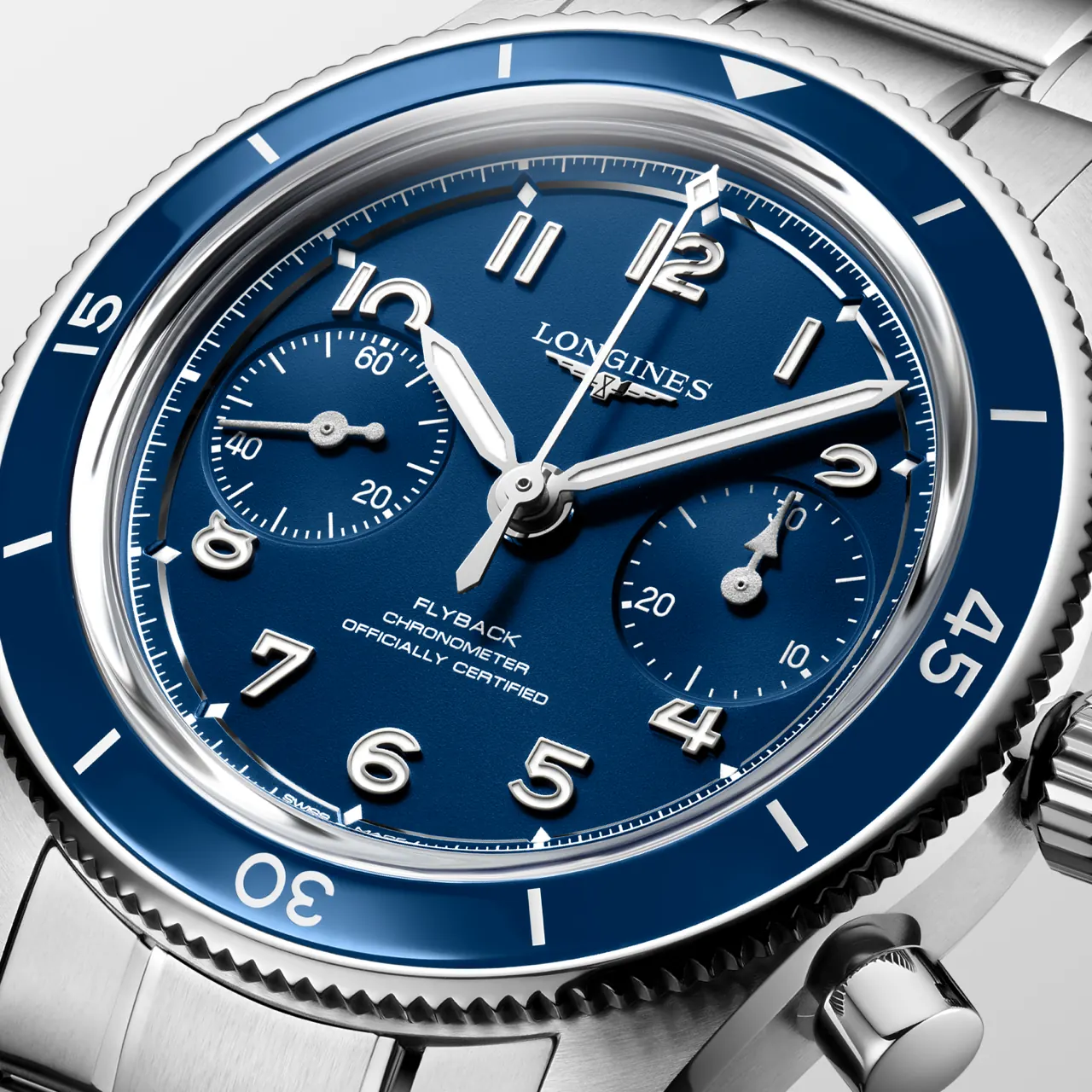 Longines Spirit Pilot blue dial 39mm stainless-steel three-hand watch reference L3.809.4.93.6