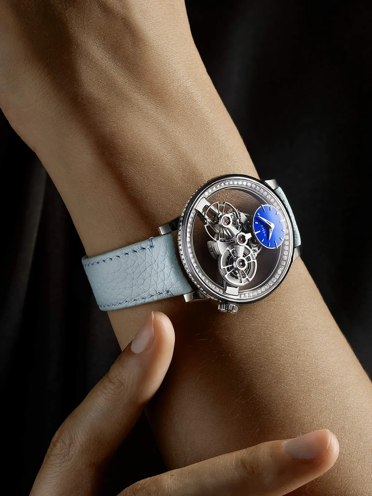 MB&F SP One Pavée case back showing hand-finished bridges with rhodium finish