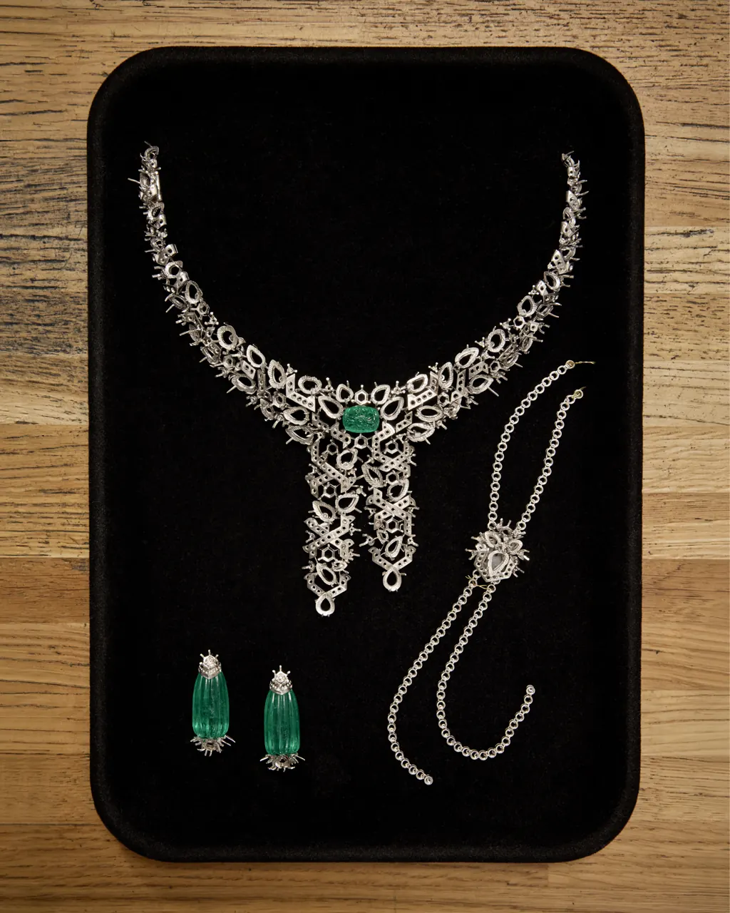 Cartier Fibria necklace in platinum with emeralds, rubies and turquoise in a two-strand braid design