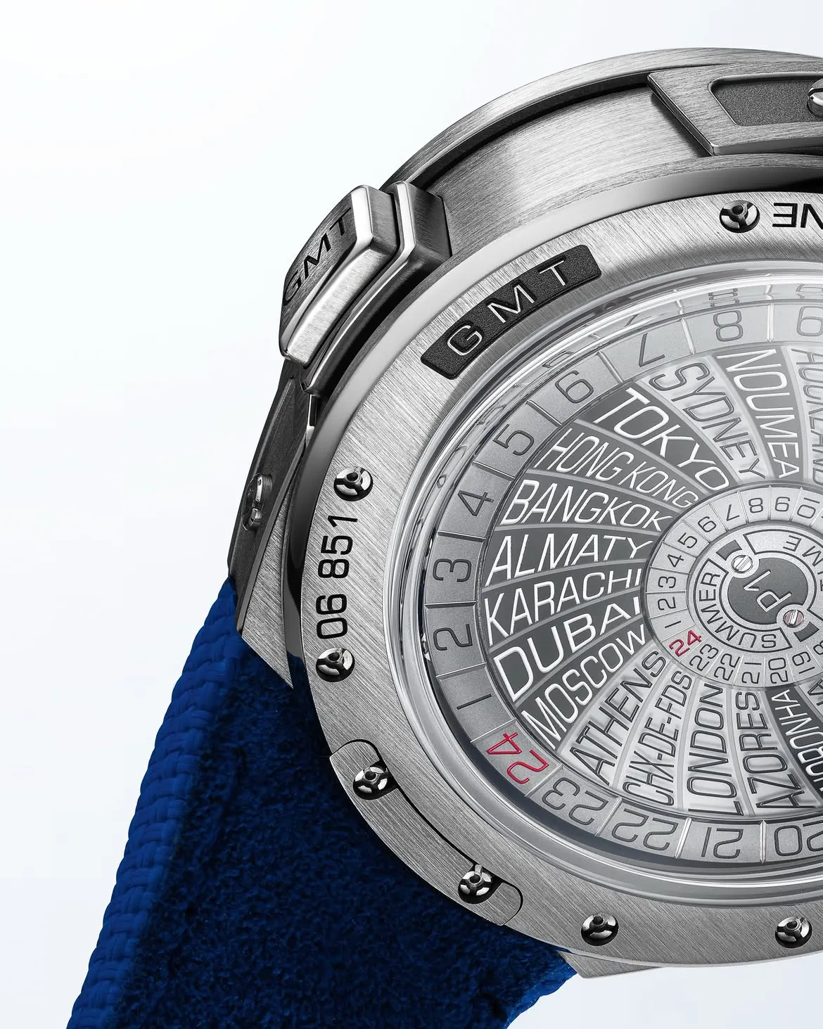 Greubel Forsey GMT Balancier Convexe sapphire caseback with La Chaux-de-Fonds engraving
