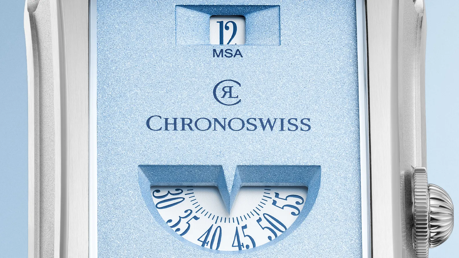Chronoswiss Neo Digiteur Sky pastel blue dial jumping hour display