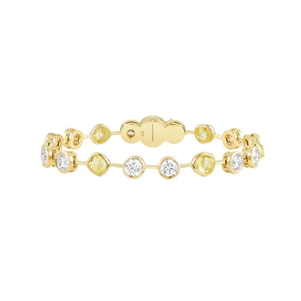 De Beers yellow gold solitaire layered styling