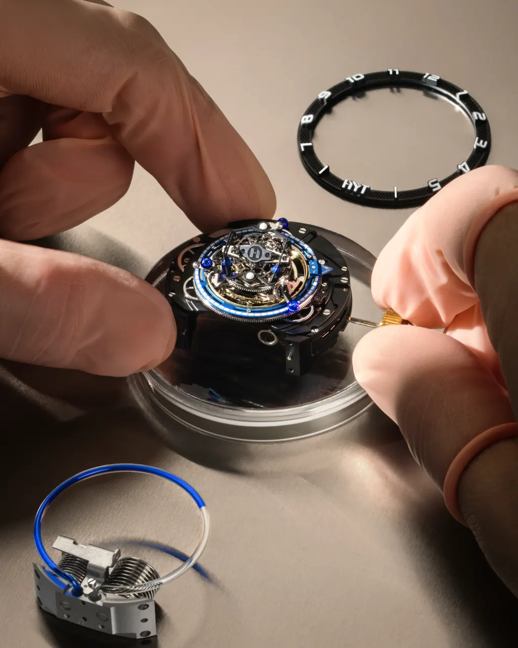 HYT Bespoke case options in rose gold, titanium and DLC-coated titanium
