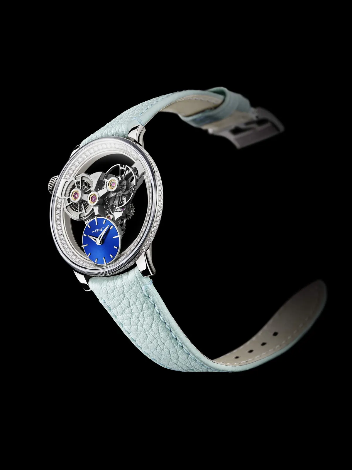 MB&F SP One Pavée crown and calfskin strap with diamond-set white gold pin buckle