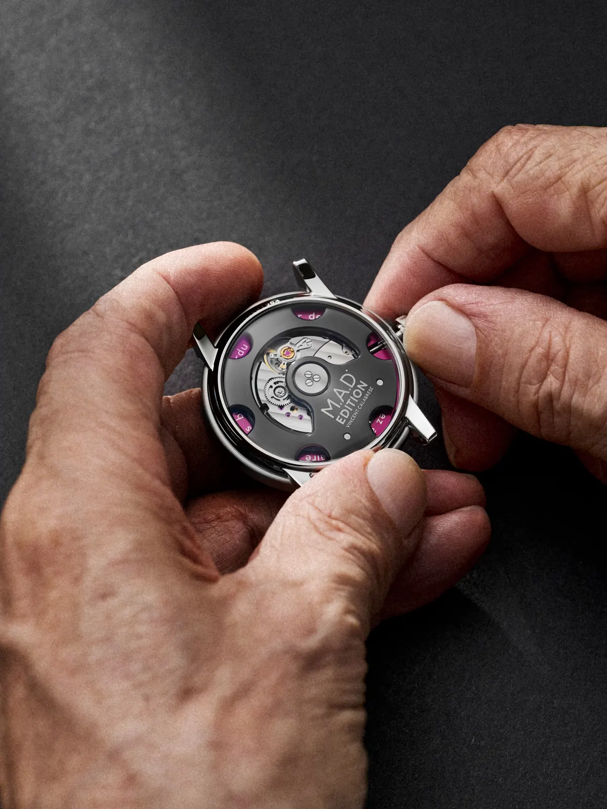 MB&F M.A.D.3 Vincent Calabrese blue dial wandering hour display, 40mm stainless steel case