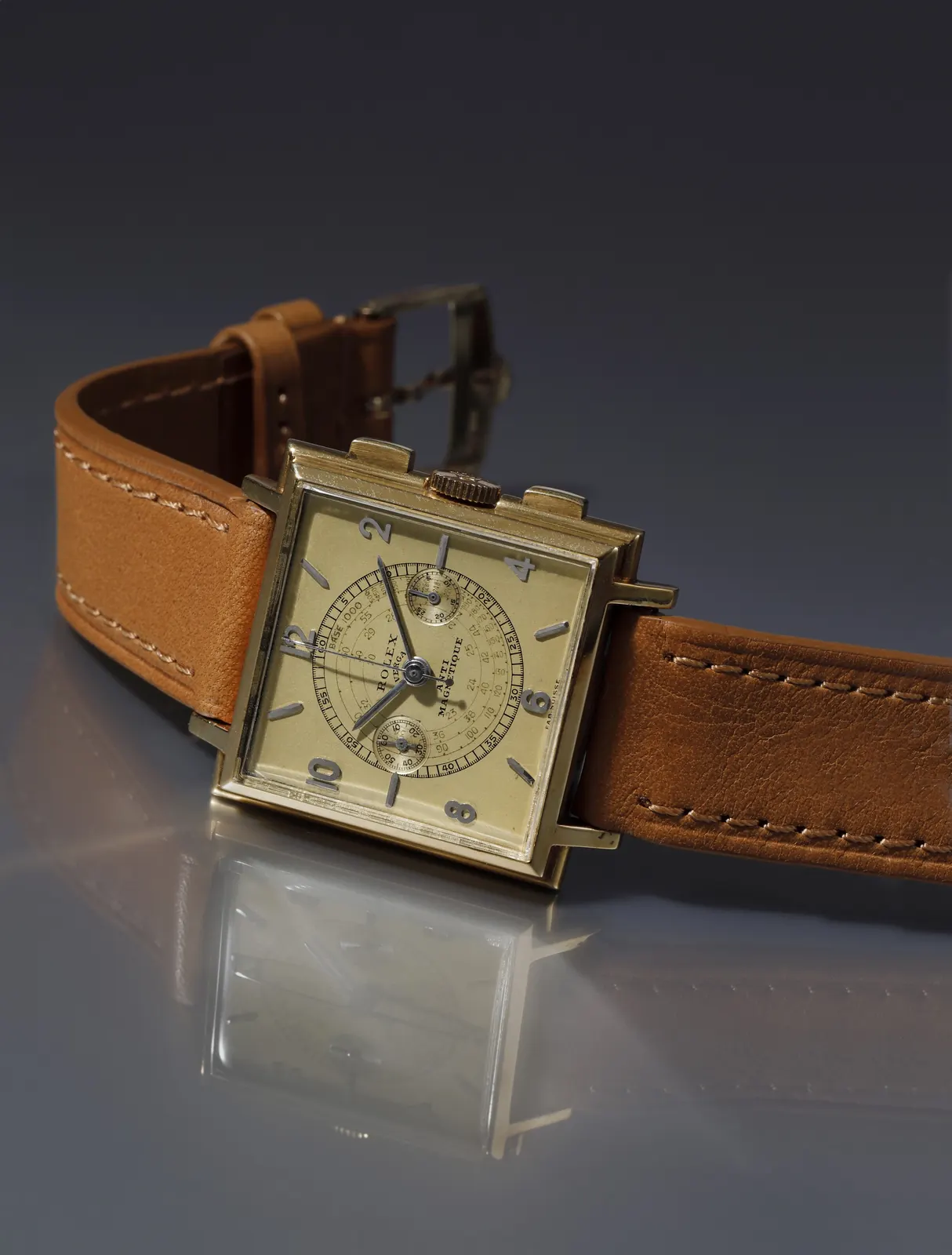 Rolex Ref. 3830 18k yellow gold square case circa 1941 unique example Pucci Papaleo Collection
