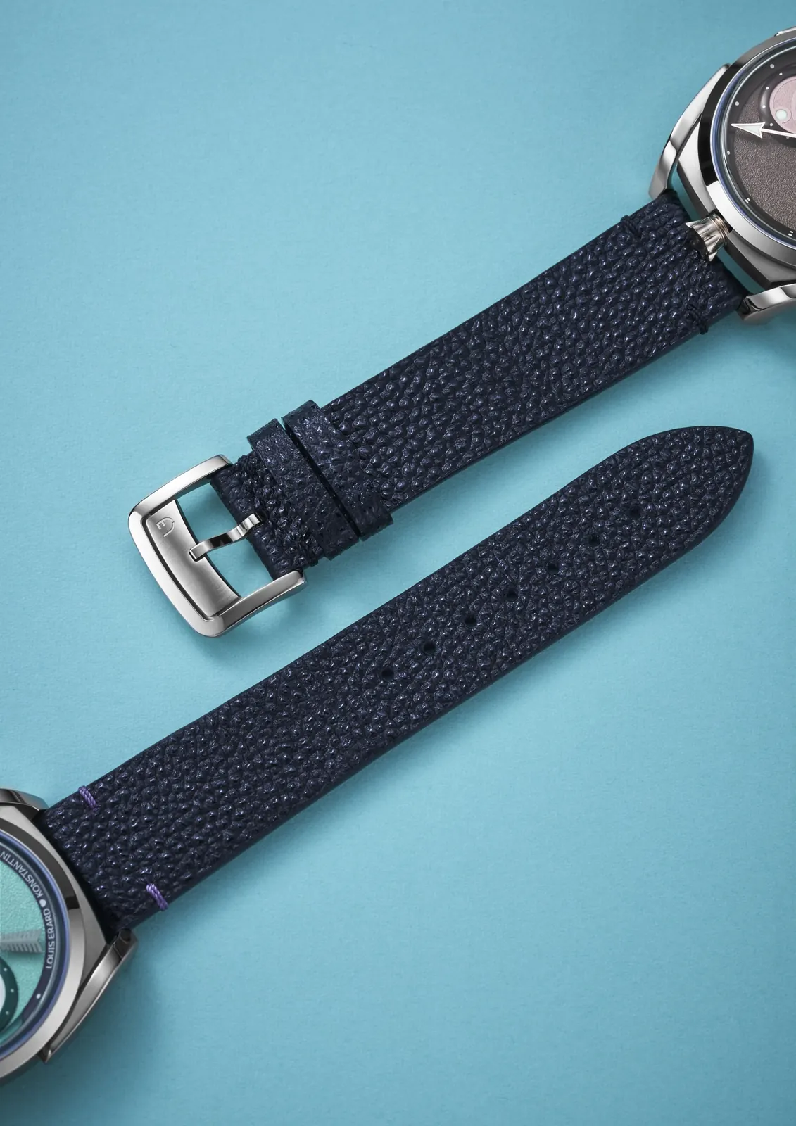 Black Himeji Kurozan leather strap with Urushi lacquer finish on Louis Erard Unfrogettable