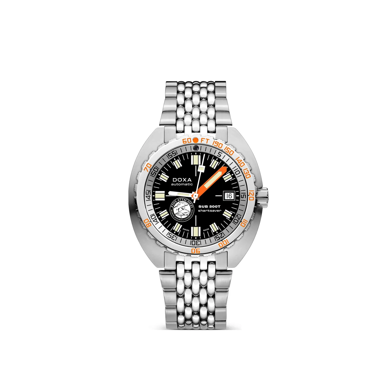 DOXA SUB 300T Sharksaver on stainless steel beads-of-rice bracelet