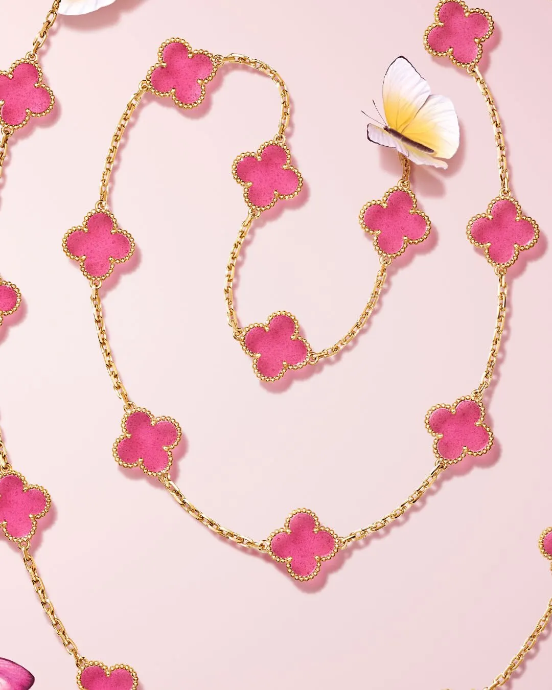 Van Cleef and Arpels Vintage Alhambra 20-motif sautoir necklace in pink enamel
