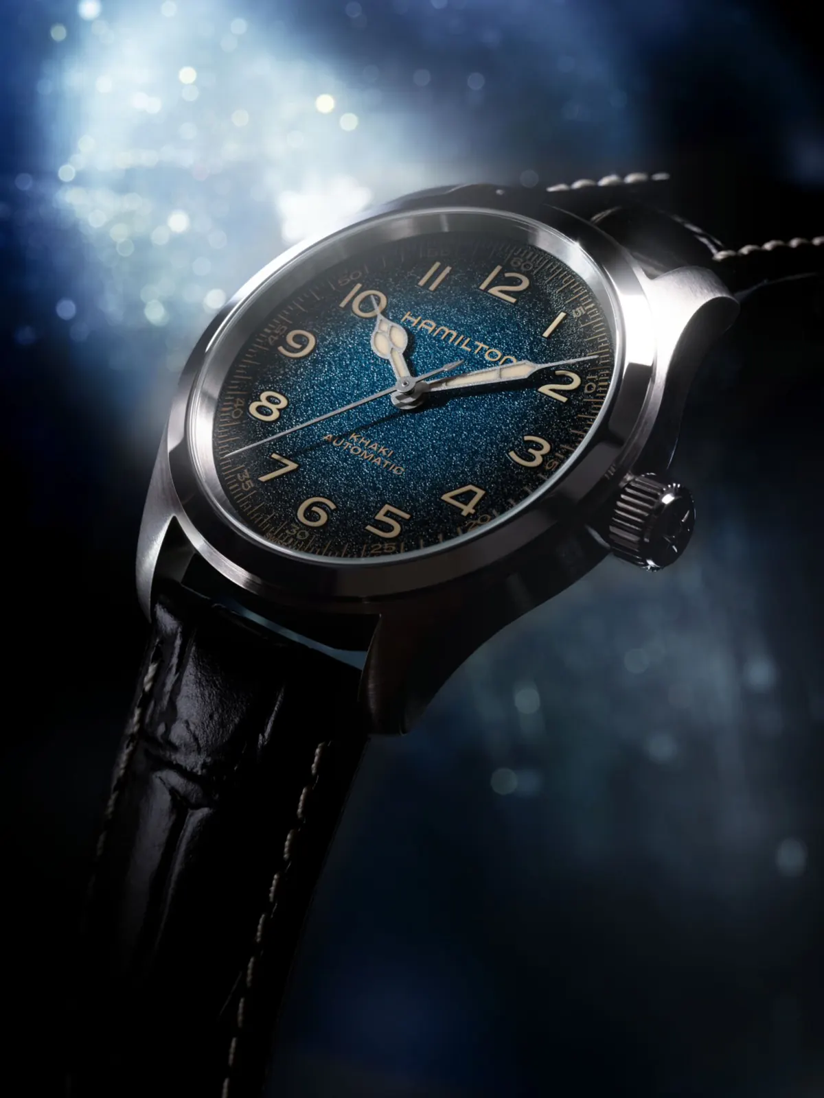Hamilton Murph 38mm dial detail showing stardust grained texture