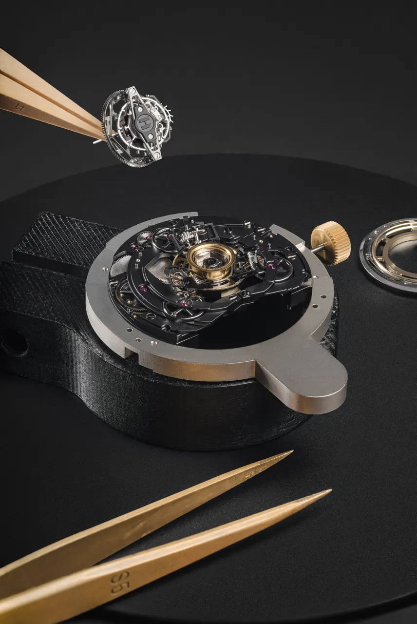HYT Conical Tourbillon dial with hard stone guilloché and gem-setting