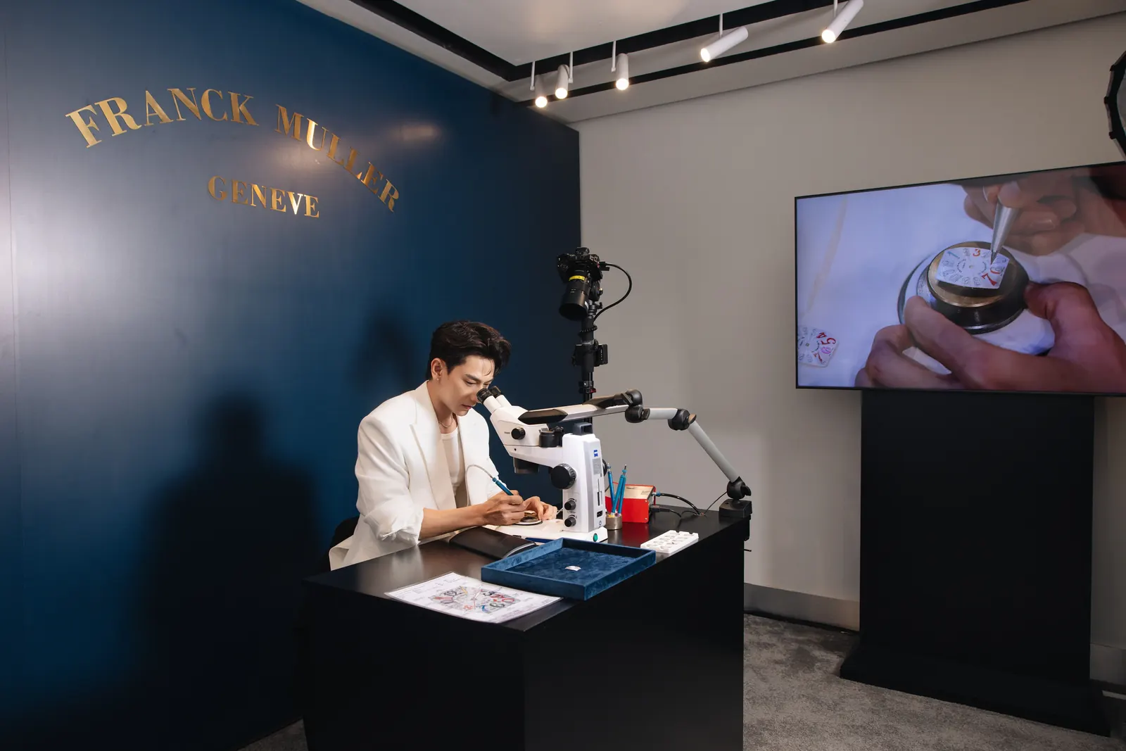Hand-painting numerals onto a dial at the Franck Muller Vietnam event