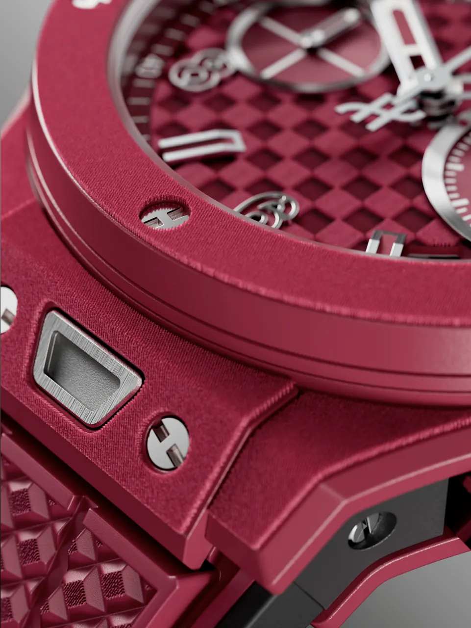 Hublot Big Bang Original Soft Touch All Black textured rubber bezel and dial close-up