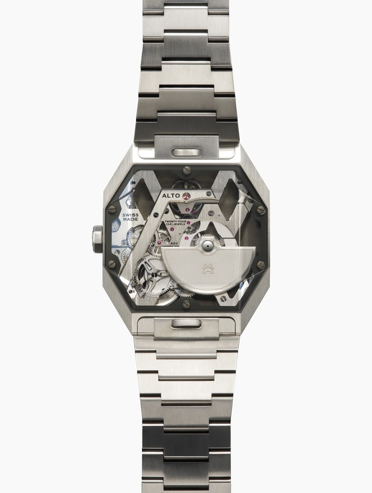 ALTO ART 02, caseback view of the A02 manufacture calibre with micro-rotor