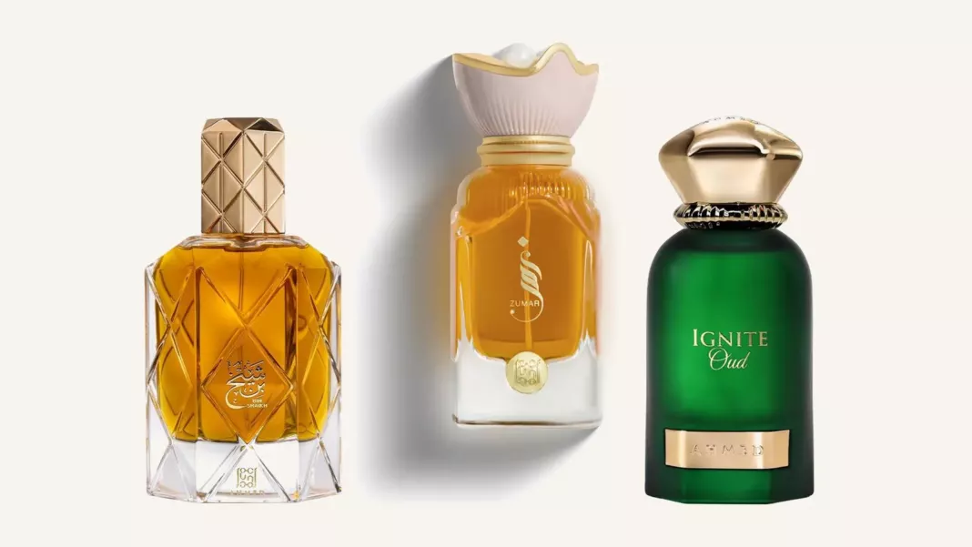 Ahmed Al Maghribi Bin Shaikh, Zumar and Ignite Oud perfume bottles
