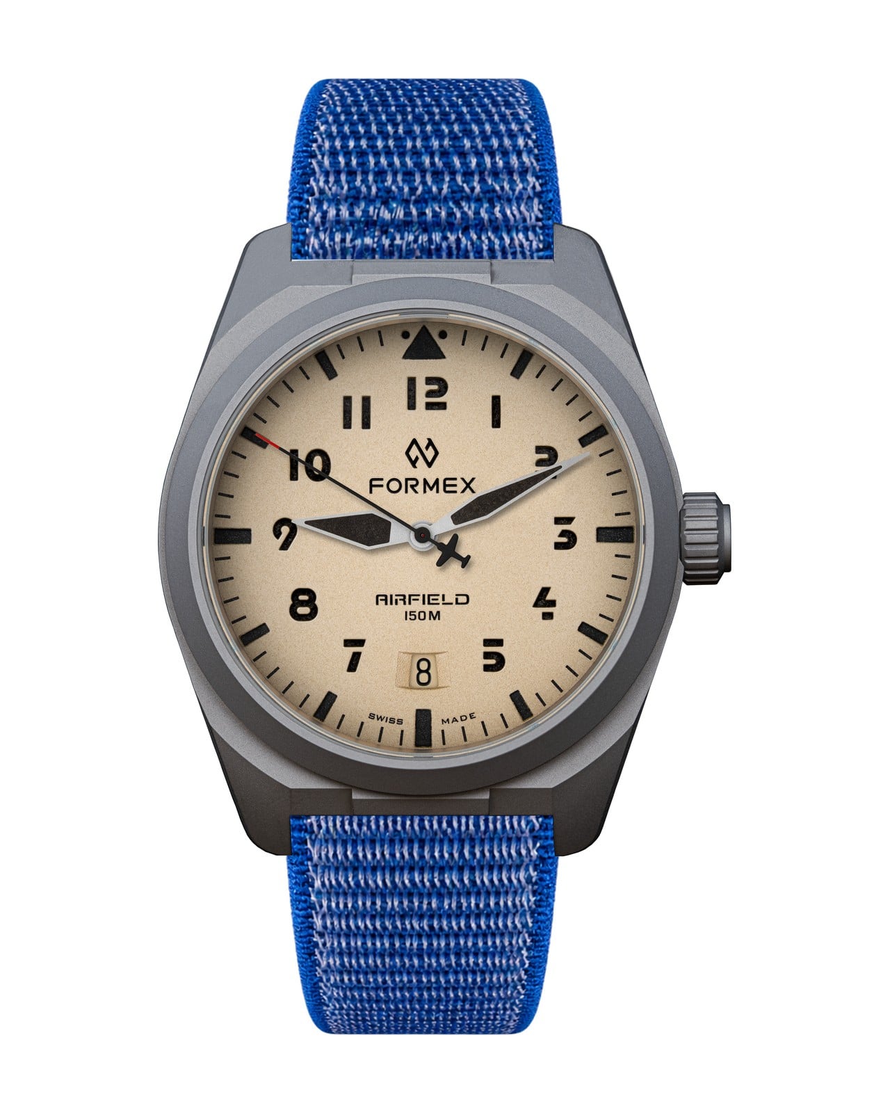 Formex AirField Jet Black titanium case profile showing sloped bezel and sapphire crystal