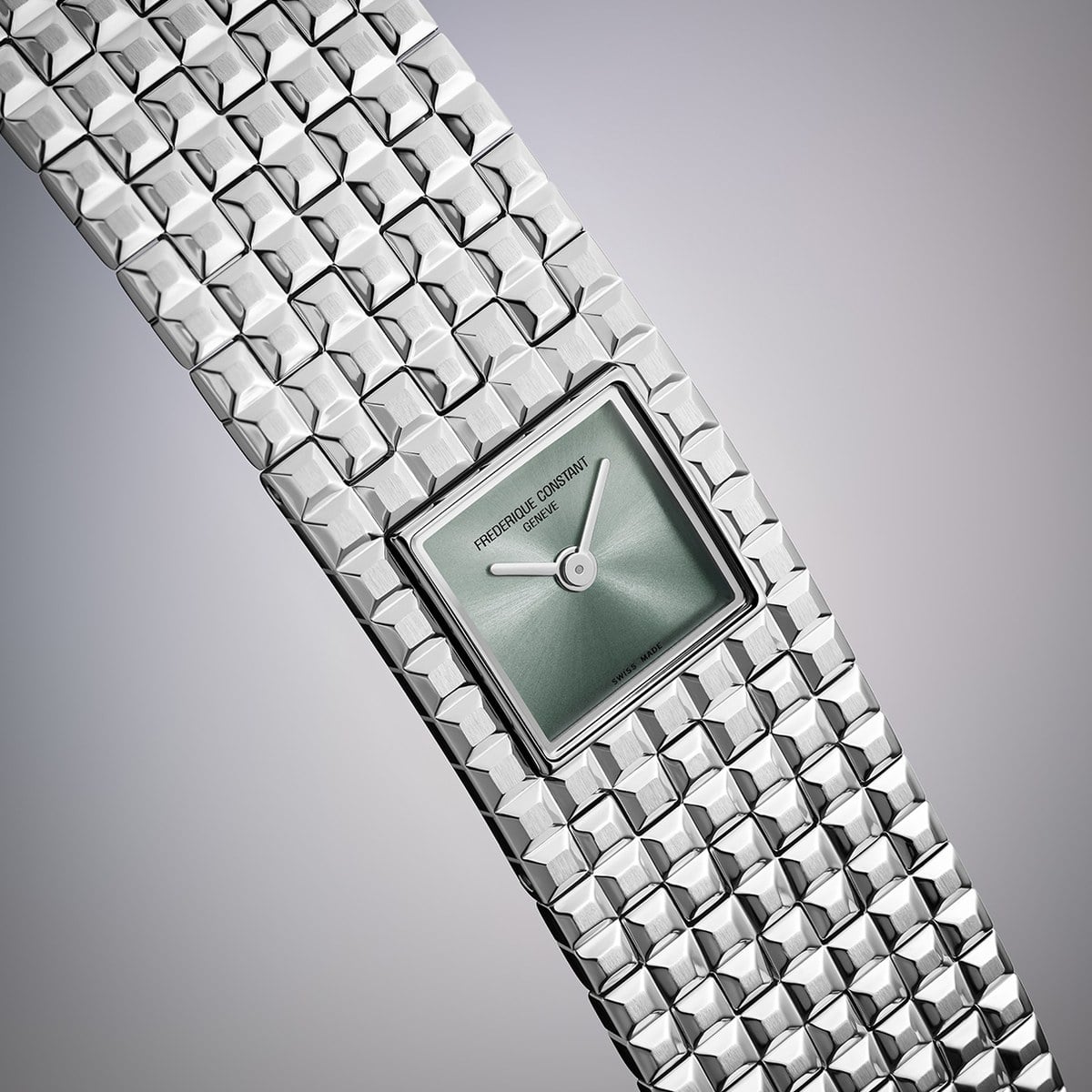 Frederique Constant Classics Manchette FC-200GR1MC6B with green dial and pyramid-link steel cuff, official image