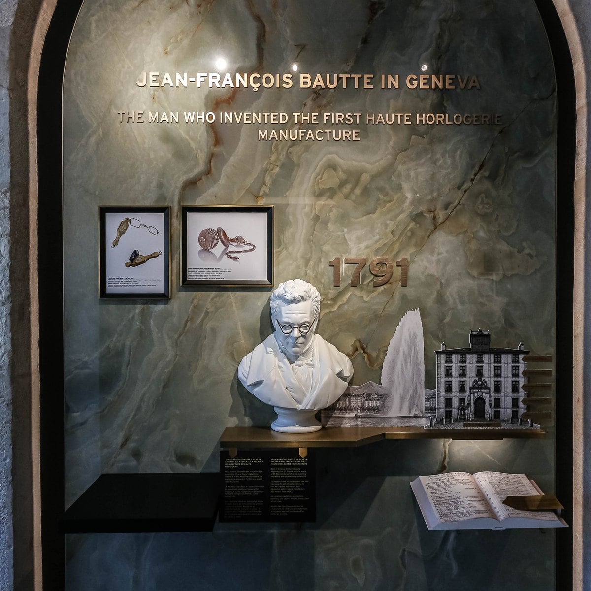 Display dedicated to Jean-Francois Bautte and 1791 inside the Girard-Perregaux maison in Geneva
