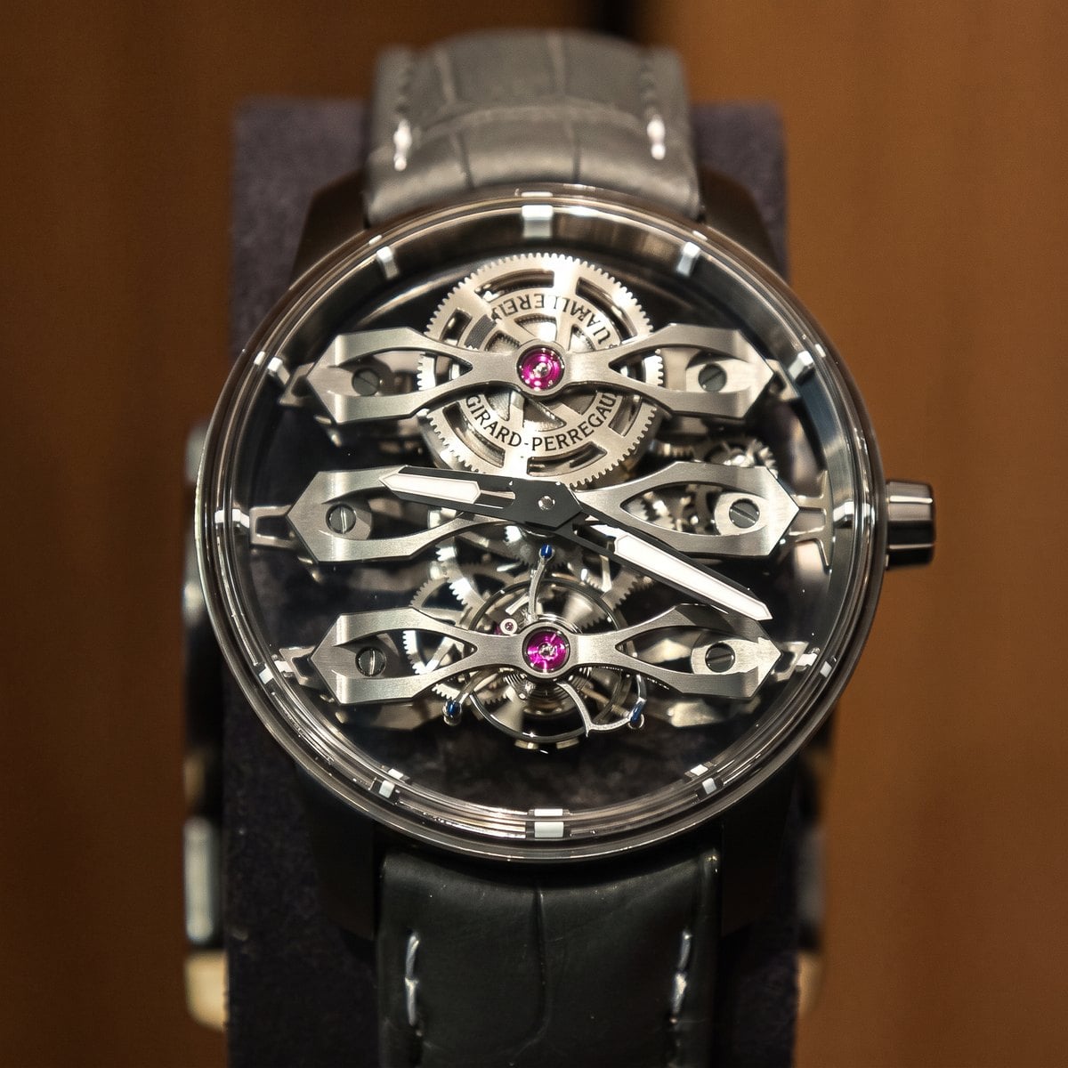 Girard-Perregaux tourbillon with three flying bridges seen in the Geneva maison