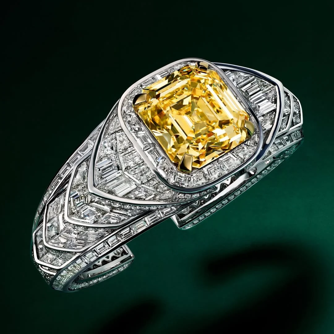 Graff emerald-cut yellow diamond of over 40 carats on a diamond bracelet